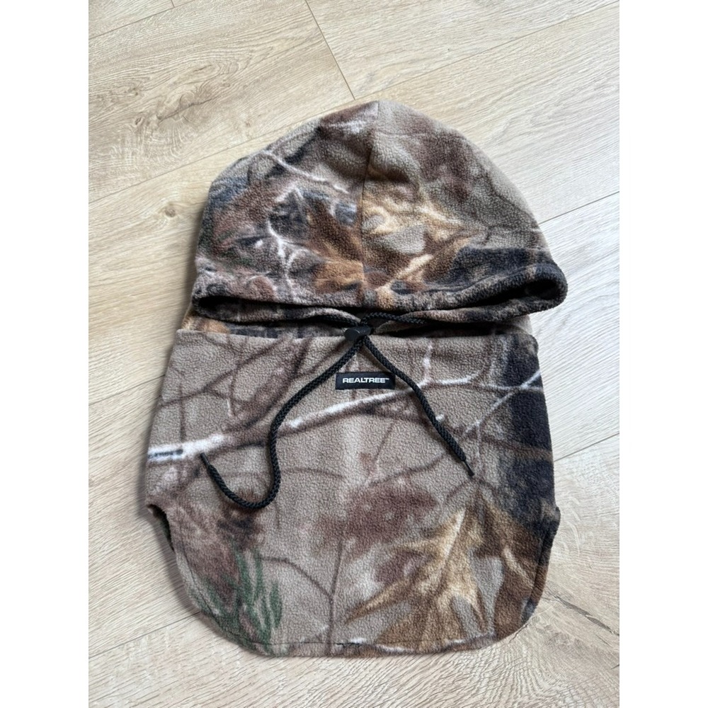 Mens Realtree camouflage fleece balaclava drawstring adjustable hood hunting